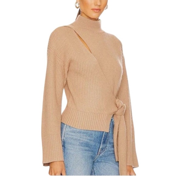 NWT JONATHAN SIMKHAI Amaris Wrap Sweater in Camel - Size Small - Picture 2 of 13